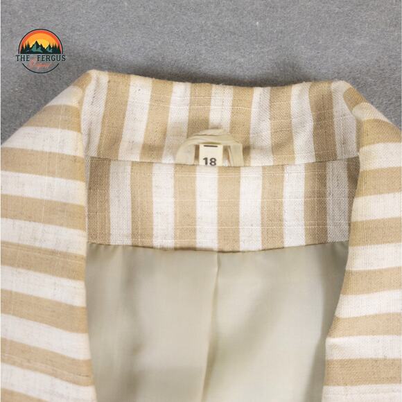 Kentucky Derby Blazer Linen Blend Wide Lapel Preppy Stripes Tan White Size 18 - Picture 8 of 16